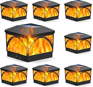 LETMY 8 Pack Bigger Solar Post Cap Lights Outdoor - Flickering Flame & Warm Light Mode 4x4 Fence Post Solar Lights Outdoor Waterproof for Fence, Garden, Yard, Deck, Patio Decor, 4X4 Vinyl/Wooden Posts