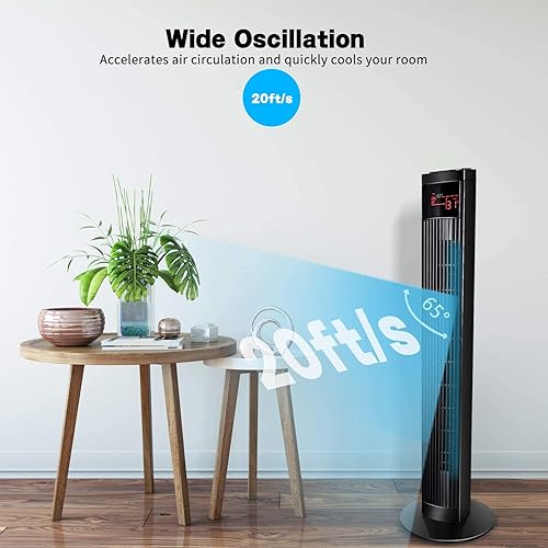 Miniatura 2 de Simple Deluxe Ventilador de torre oscilante eléctrico de 48 pulgadas con control remoto y pantalla LED grande, ideal para interiores, dormitorio y
