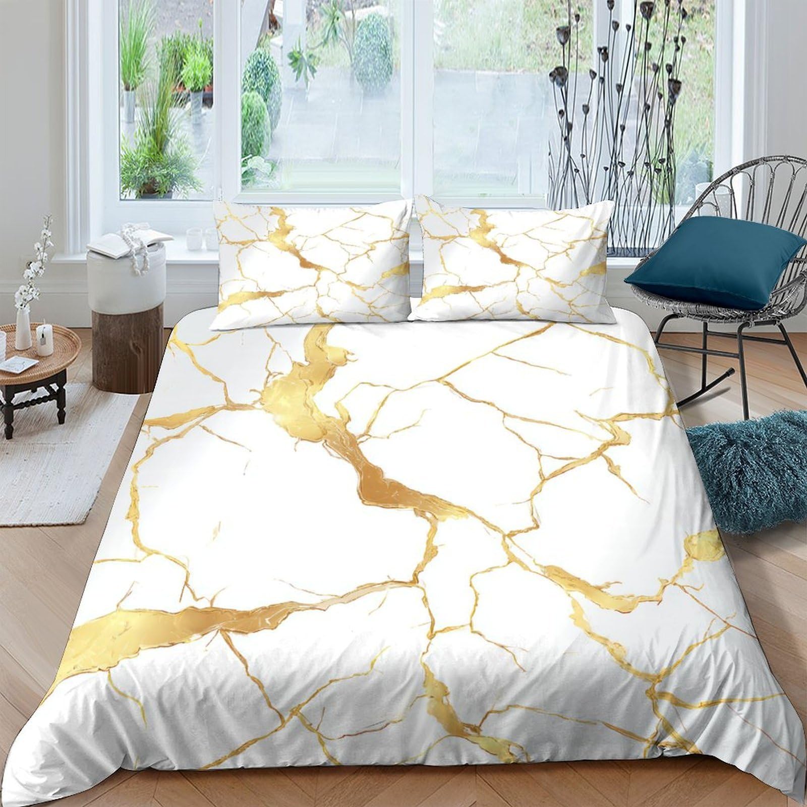 3D Printed Marble Duvet Cover, Microfiber Bedding Cover Hidden Zipper for