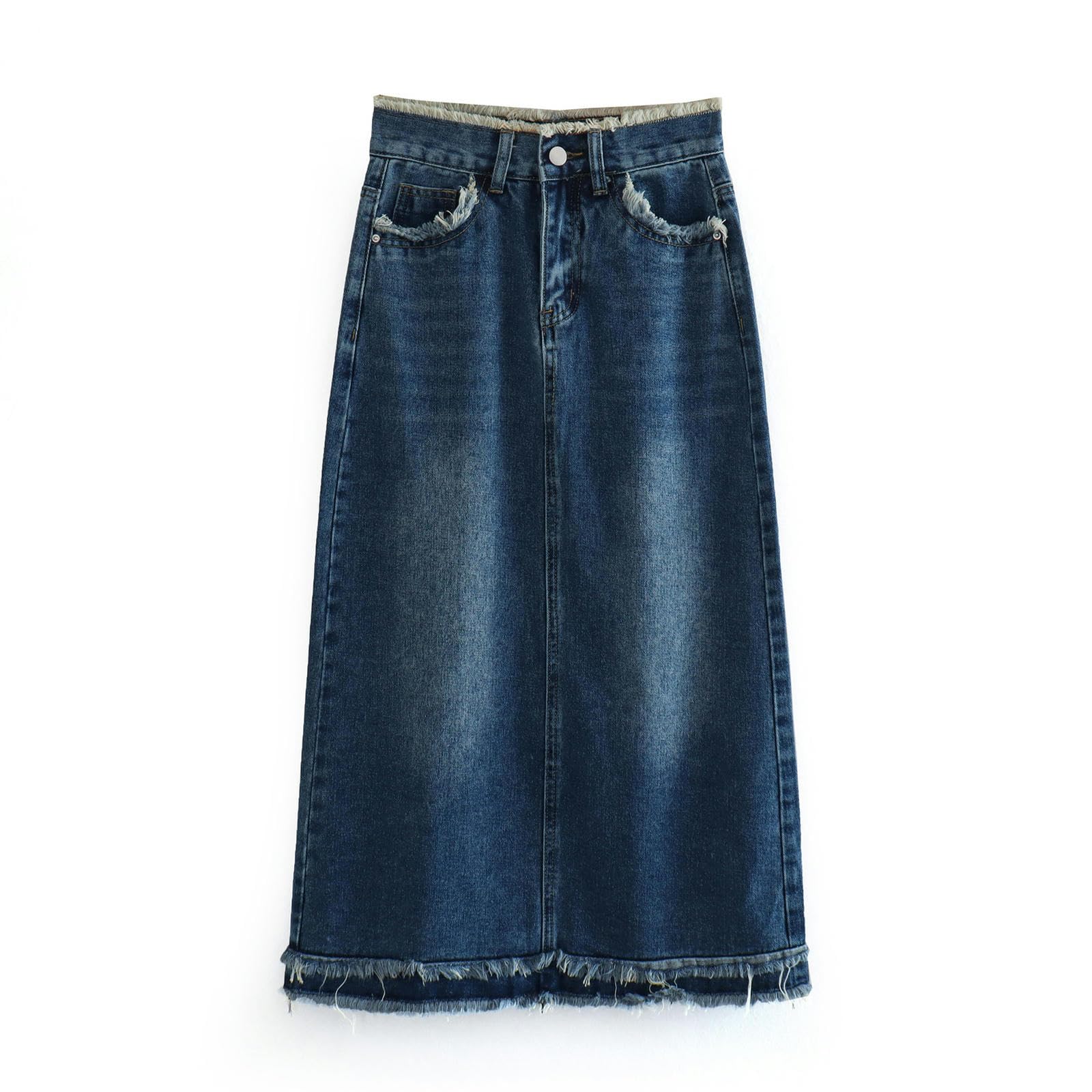 Jupe en jean taille haute trapèze avec fente avant pour sublimer la silhouette