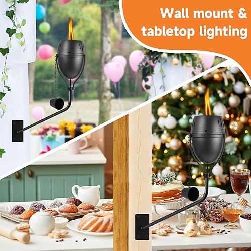 Miniatura 6 de Juego de 6 antorchas de citronela montadas en la pared, 14 onzas para exteriores, linterna de luz de llama recargable, antorcha de metal para