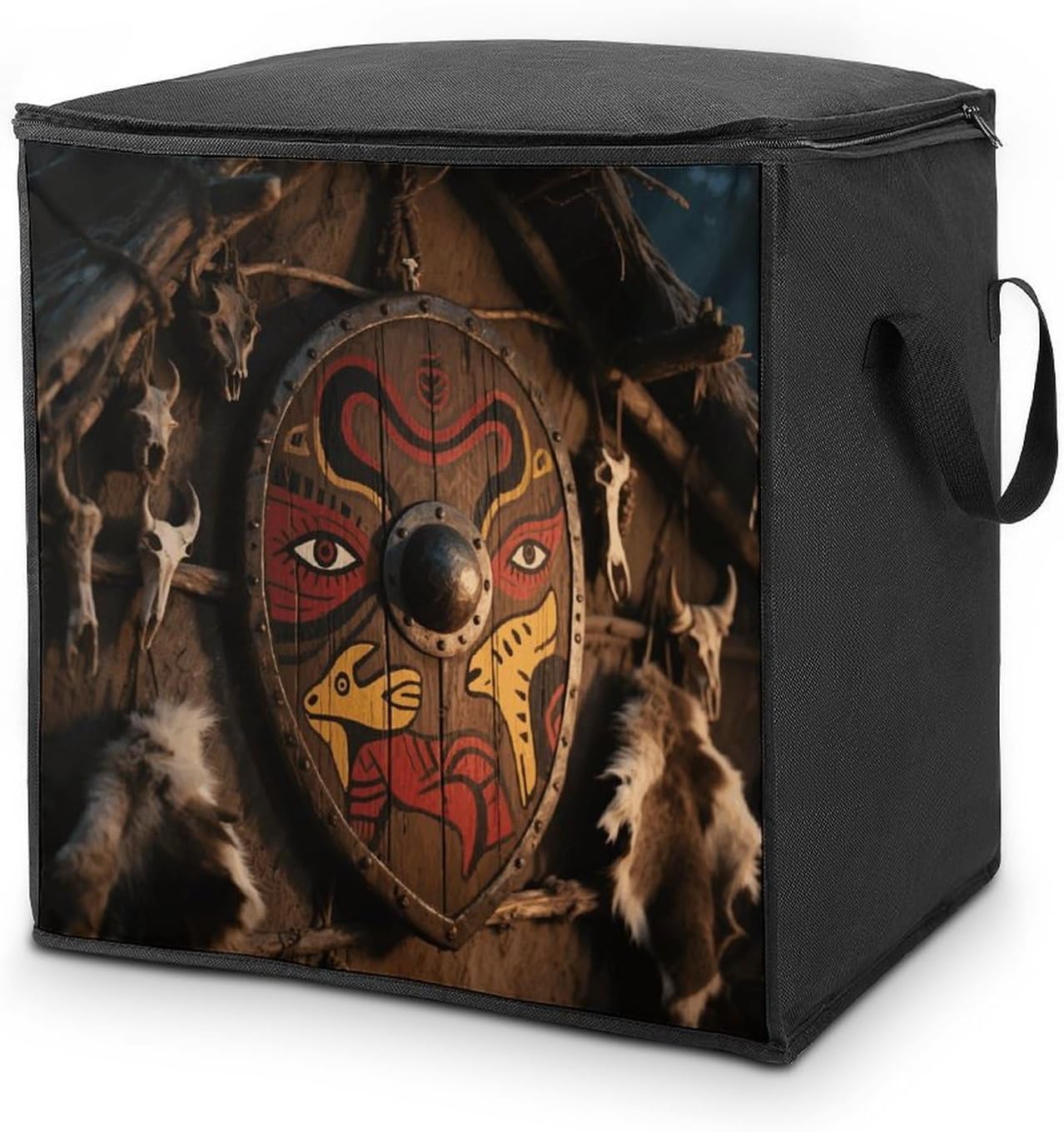 Tribal Pattern Storage Bag with Zippers And Handle Extra Large Bedding Comforter Storage Bag Foldable Blanket Storage Bags Fabric Moving Bags for Closet Organizer (70L)