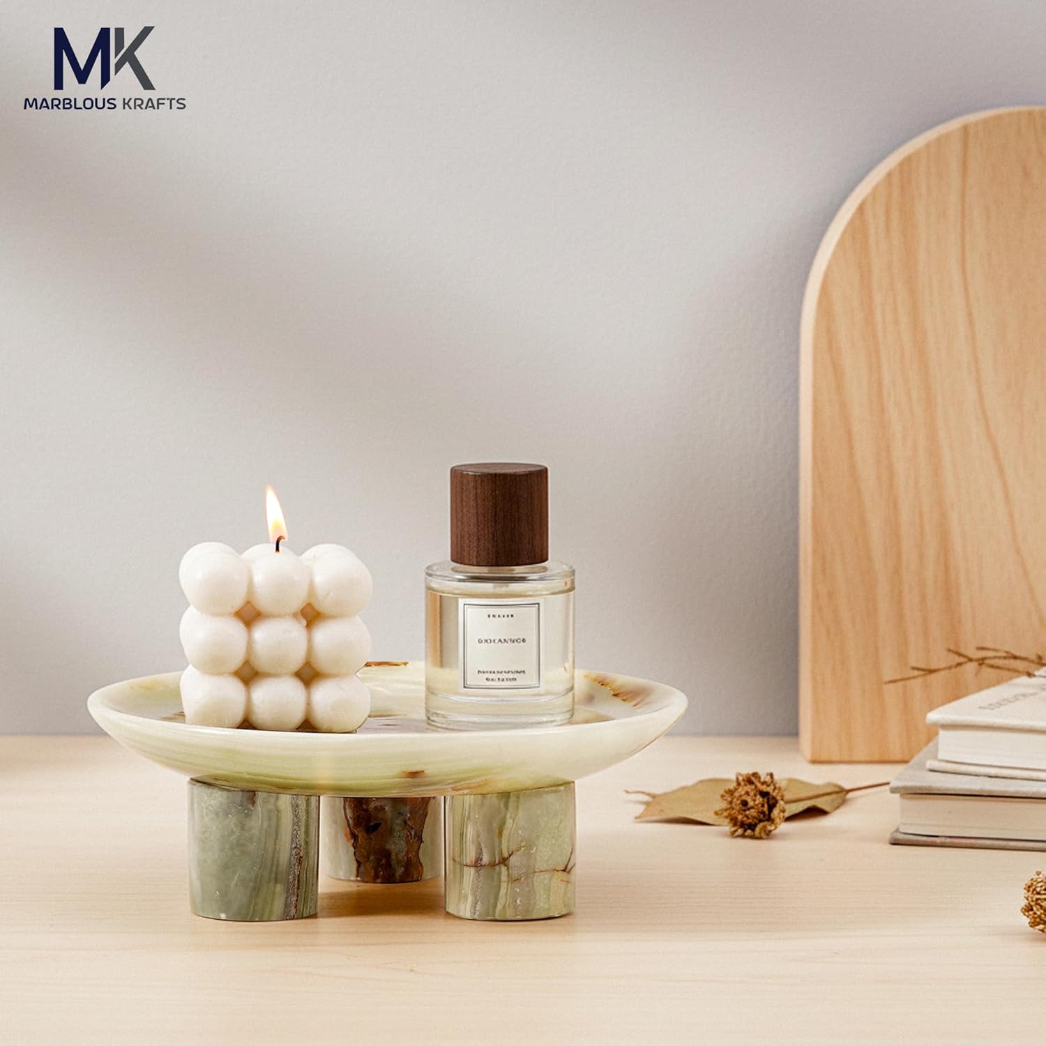 Green Marble Decorative Tray 8' inch Perfume Organizer Tray for Jewelry Storage, Stylish Vanity Accessory for Bathroom Countertop and Kitchen Decor