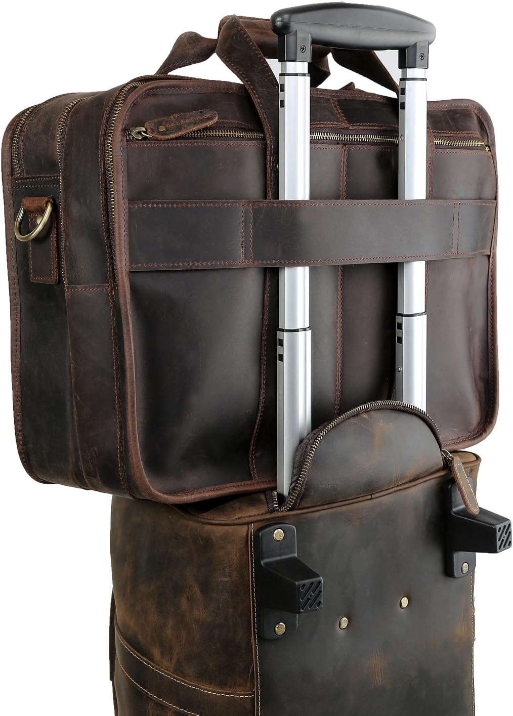 Best Cyber Deals 🔥 Polare 17'' Full Grain Leather Briefcase Laptop Attache Case Messenger Bag for Men Fits 15.6'' Laptop