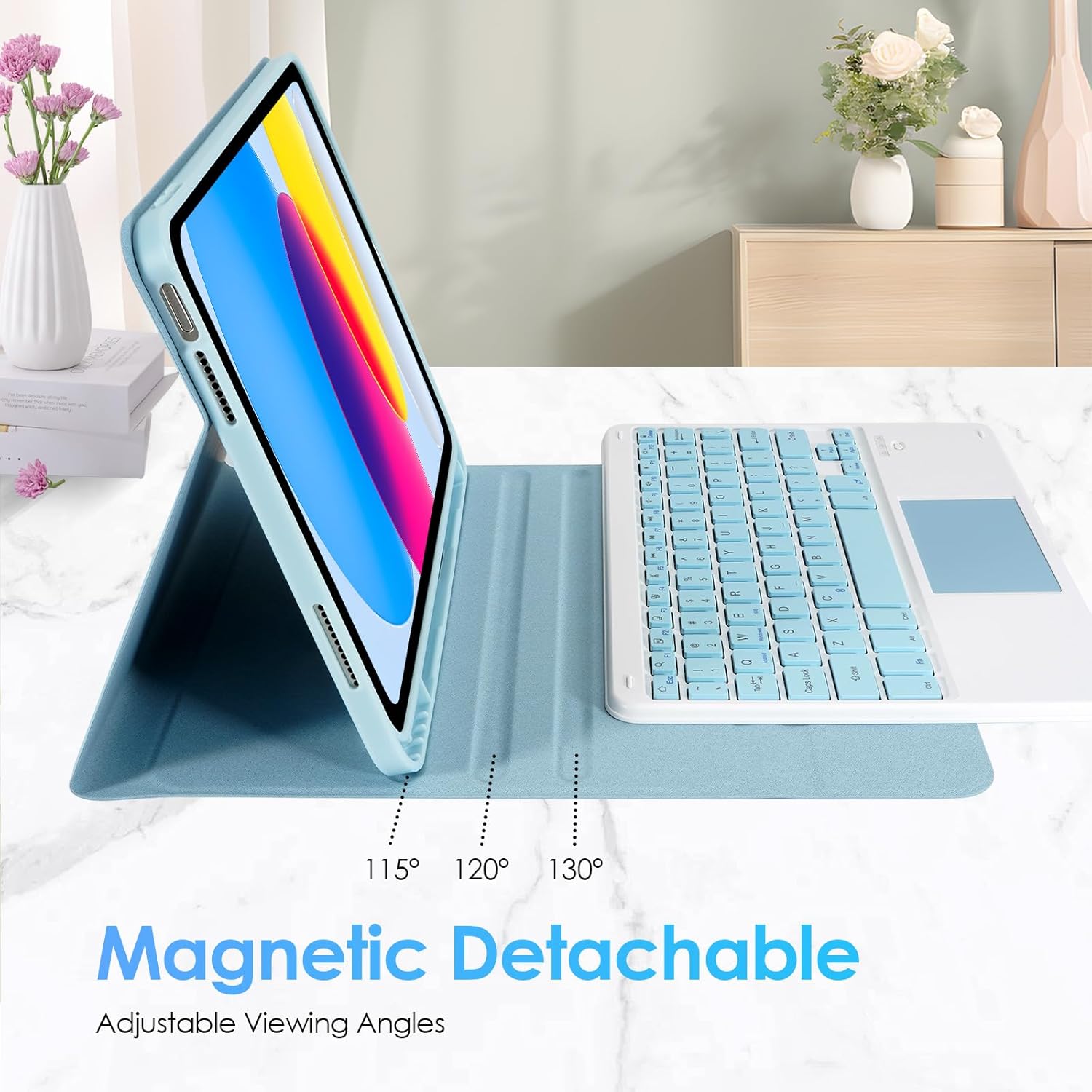 LAMA Touchpad Keyboard Case for iPad (A16) 11th Gen 2025 /10th Gen 2022, Folio Cover with Pencil Holder, Multi-Touch Trackpad, Wireless Magnetic Keyboard for iPad 11th 10th Generation, Blue - Image 3