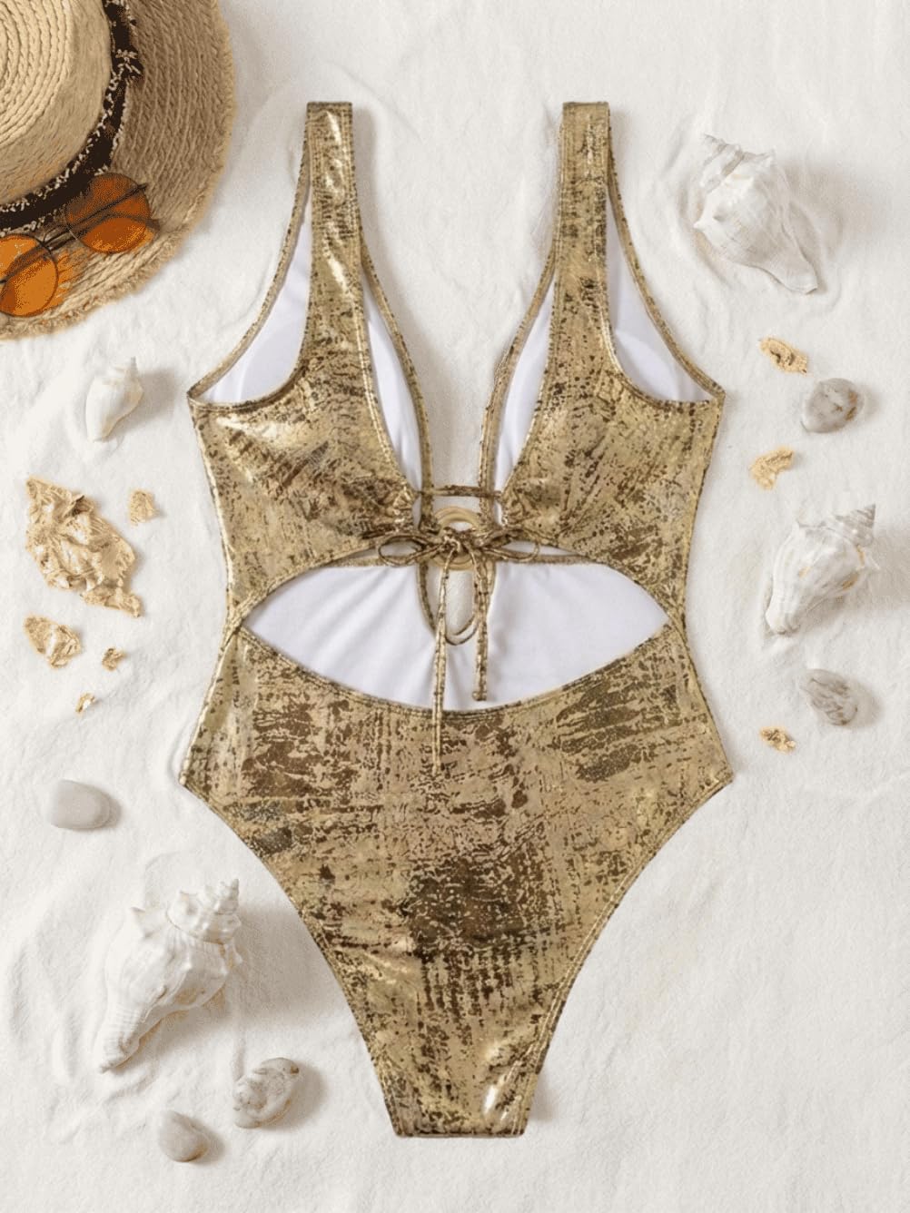 Women's Sexy One Piece Swimsuits Lightweight Metallic Bodysuit Rave Outfits Plunge High Cut Cheeky Monokini Bathing Suit - Image 6