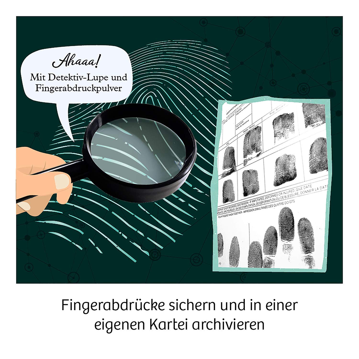 KOSMOS 657796 impronte digitali, esperimenti detective, protezione tracce, colpevole, set di esperimenti per bambini a partire dagli 8 anni, esperimento di brina, gioco di ruolo, pensierino, regalo di