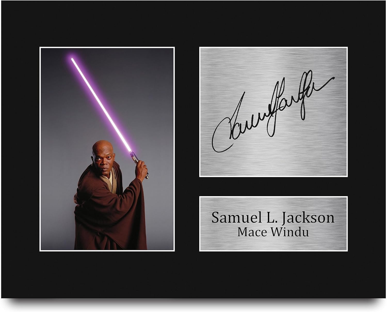 HWC Trading Samuel L. Jackson Framed Gift Signed Printed Autograph Star Wars Mace Windu Print Photo Picture Display - US Letter Size