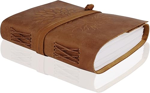 Miniatura 5 de Cuaderno de escritura de diario de cuero, bloc de notas encuadernado vintage hecho a mano para hombres y mujeres, escribe en papel grueso liso,