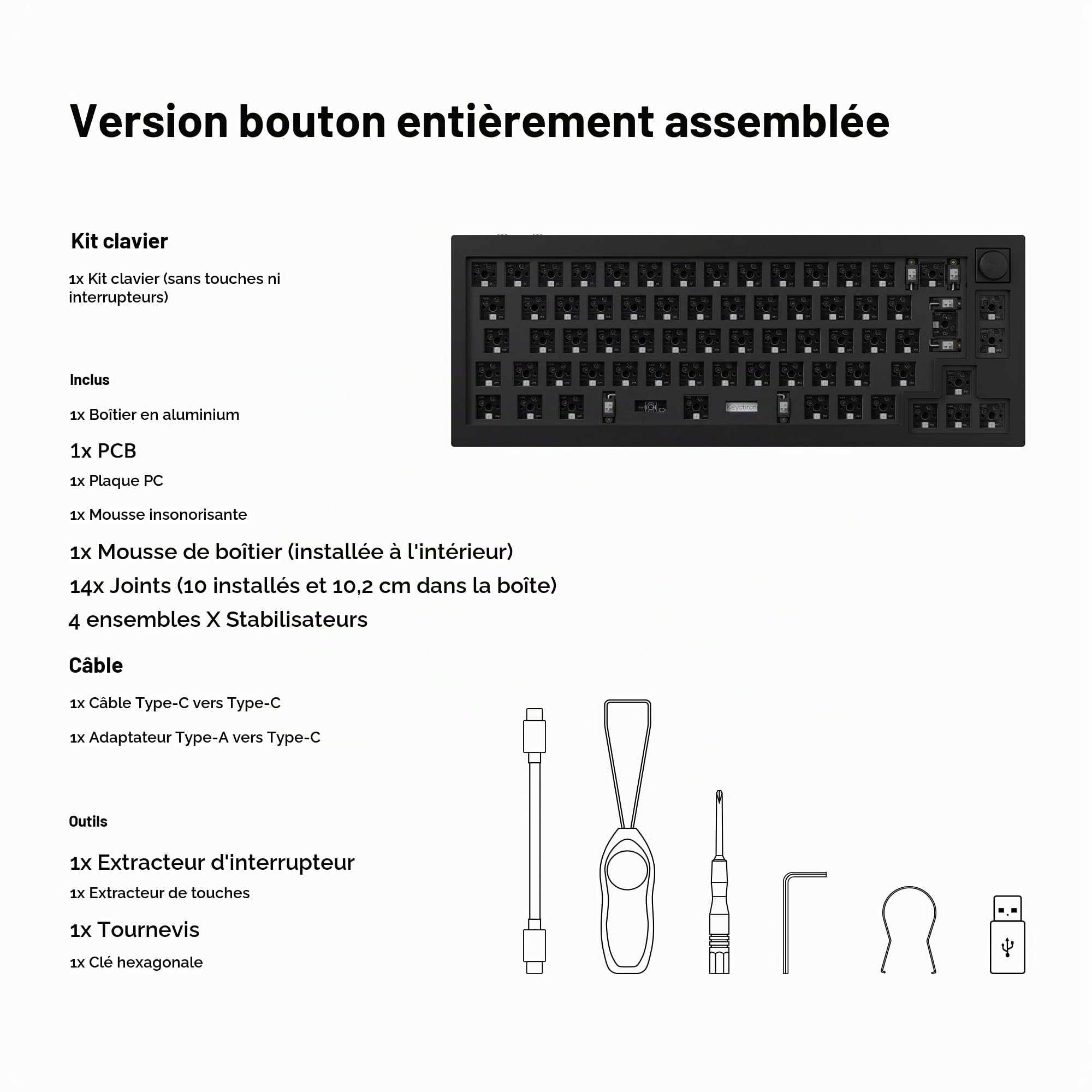 Keychron Q2 Pro Kit de Clavier Mécanique 65% ISO Layout, USB-C/Bluetooth, Programmable QMK/Via, Corps en Aluminium, Kit Barebone Gaming à Monter Soi-même pour Switches 3/5 Broches, Win/Mac-Noir