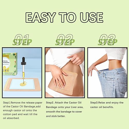 Miniatura 7 de Paquete de aceite de ricino autoadhesivo con almohadilla de algodón orgánico de alta absorción para hígado, abdomen, espalda, articulaciones,