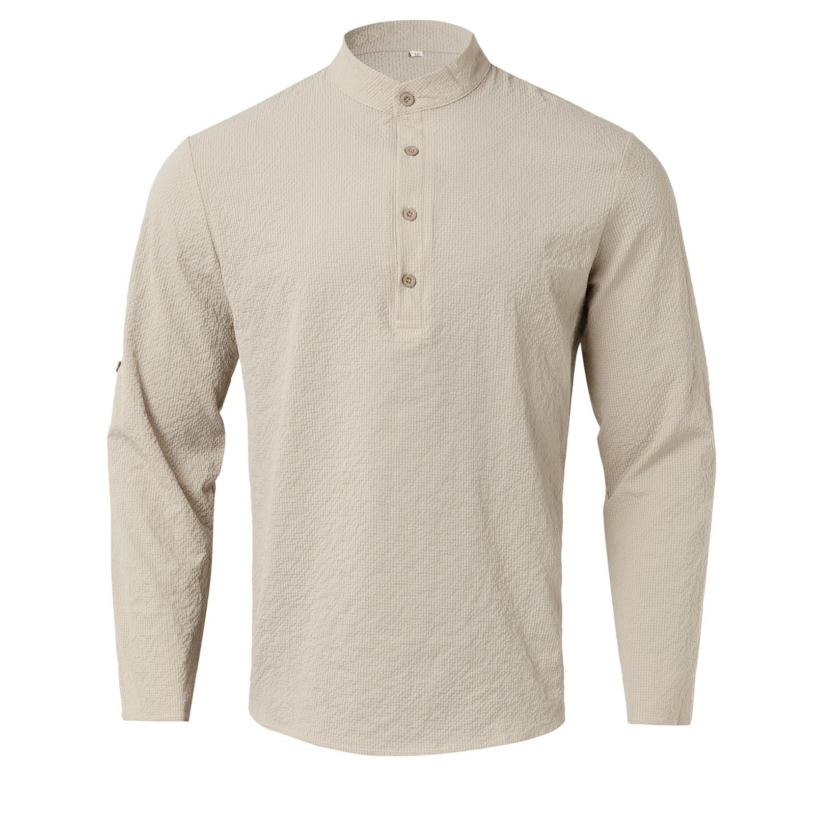 Genérico Camisas Lino Hombre Tallas Grandes Camisas Hombre Manga Larga Verano Casual Camisas Vestir Hombre Manga Larga Rosa Flojo