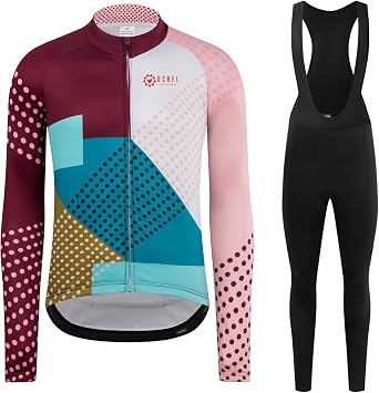 GCRFL Winter Cycling Jersey Sets Thermal Fleece Bike Jersey + Bib Pants, Long Sleeve Cycling Clothing Sets for Man