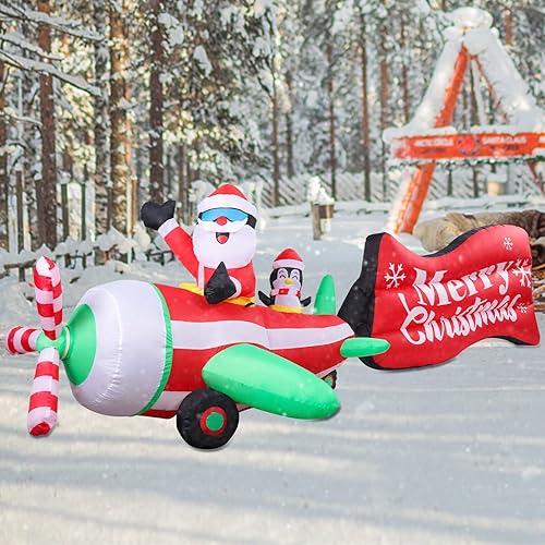 Miniatura 13 de Vipush - Decoraciones inflables de Navidad de 7.5 pies, Papá Noel surfeando, decoración navideña inflable para exteriores con luz LED, decoración