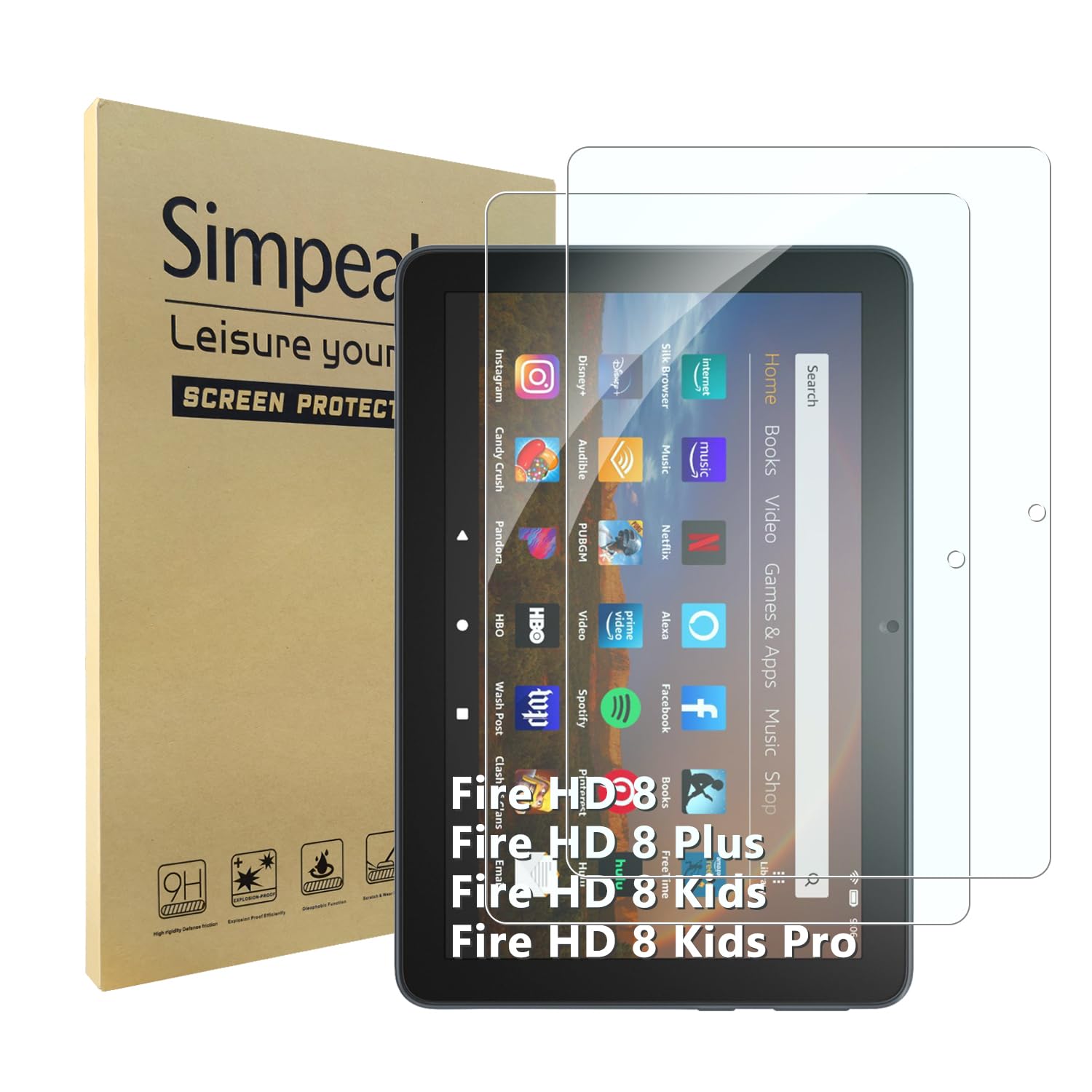 Simpeak 2-Pack Screen Protector Compatible with All-New Fire HD 8/Fire HD 8 Kids/Kids Pro Tablet 8.0