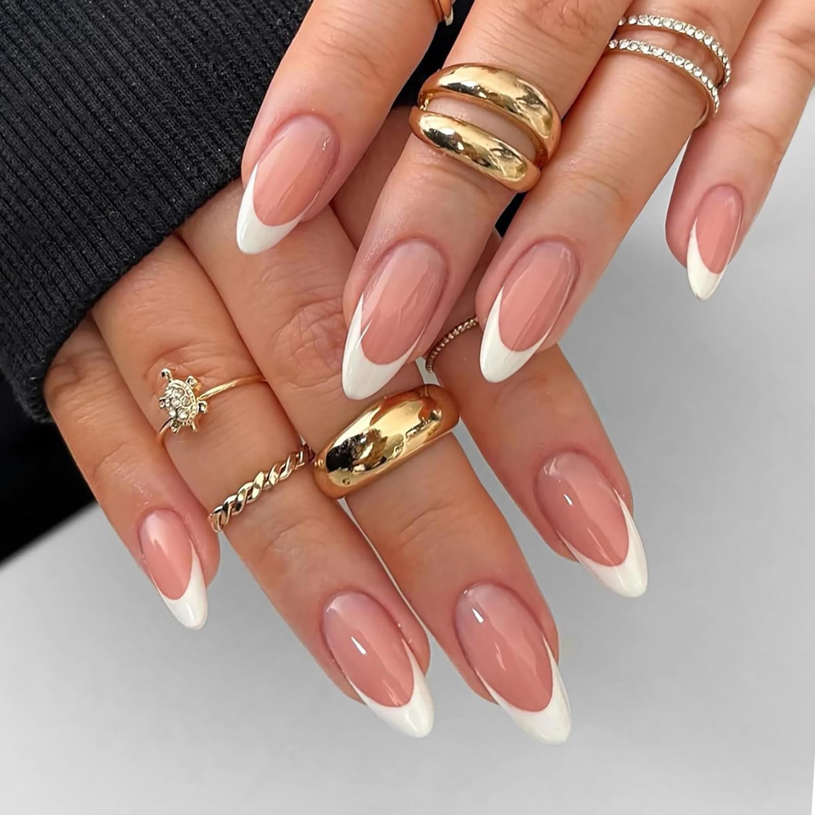 YUISI 24Pcs Press on Nails Kit Reusable Fake Nails Sets, Full Cover Artificial Fingernails, Translucent White Color Nails for Girls(Comes with a Wearable Tool Kit) 1