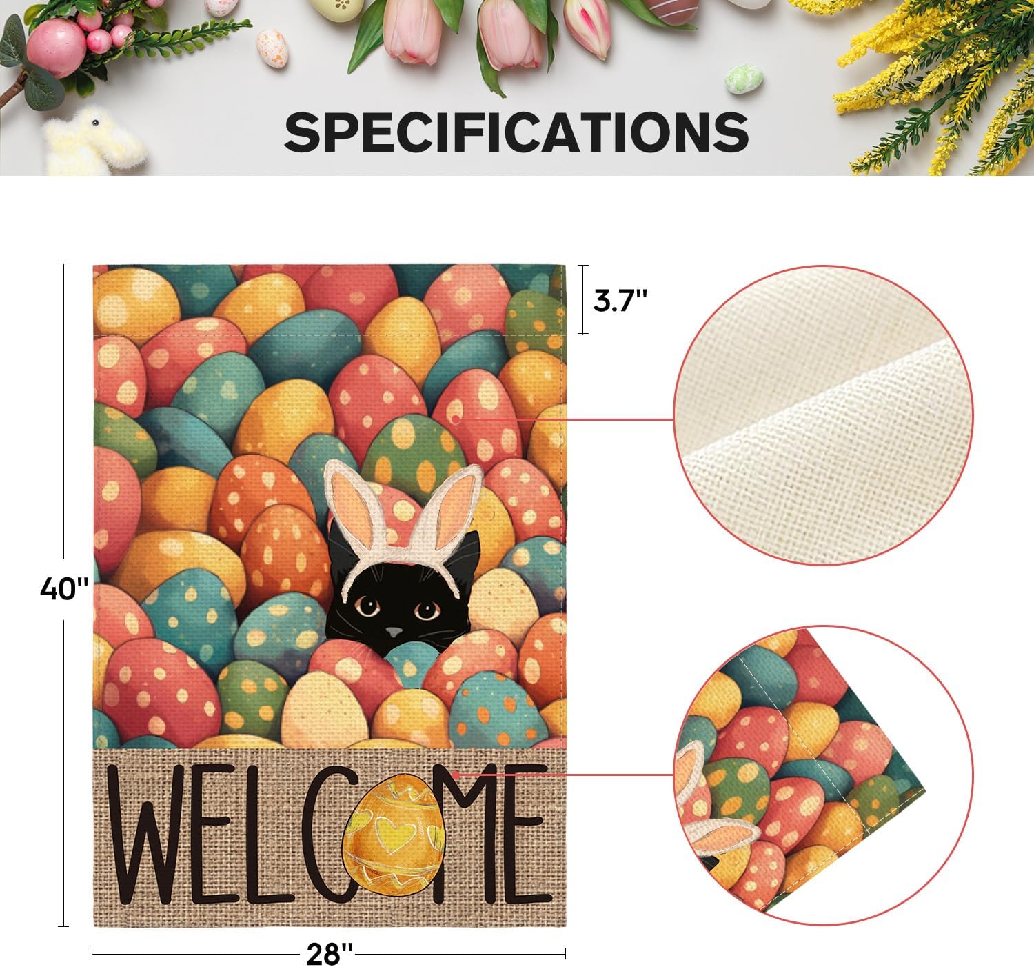 AVOIN colorlife Easter House Flag 28x40 Inch Double Sided Outside, Easter Eggs Bunny Cat Welcome Yard Outdoor Flag - Image 5