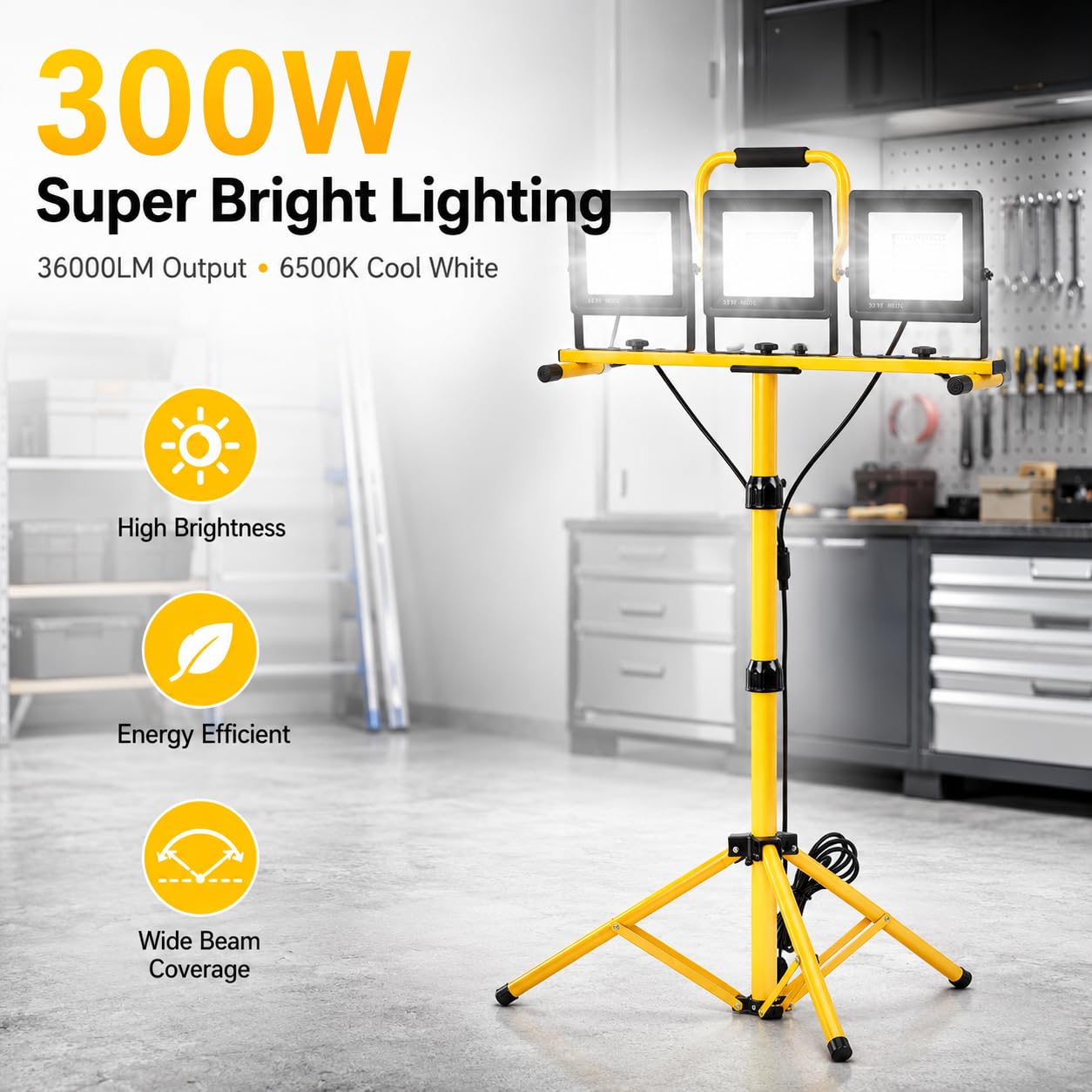 Led Baustrahler mit Verstellbarer Stativ,36000 LM Superhelle Arbeitsleuchte