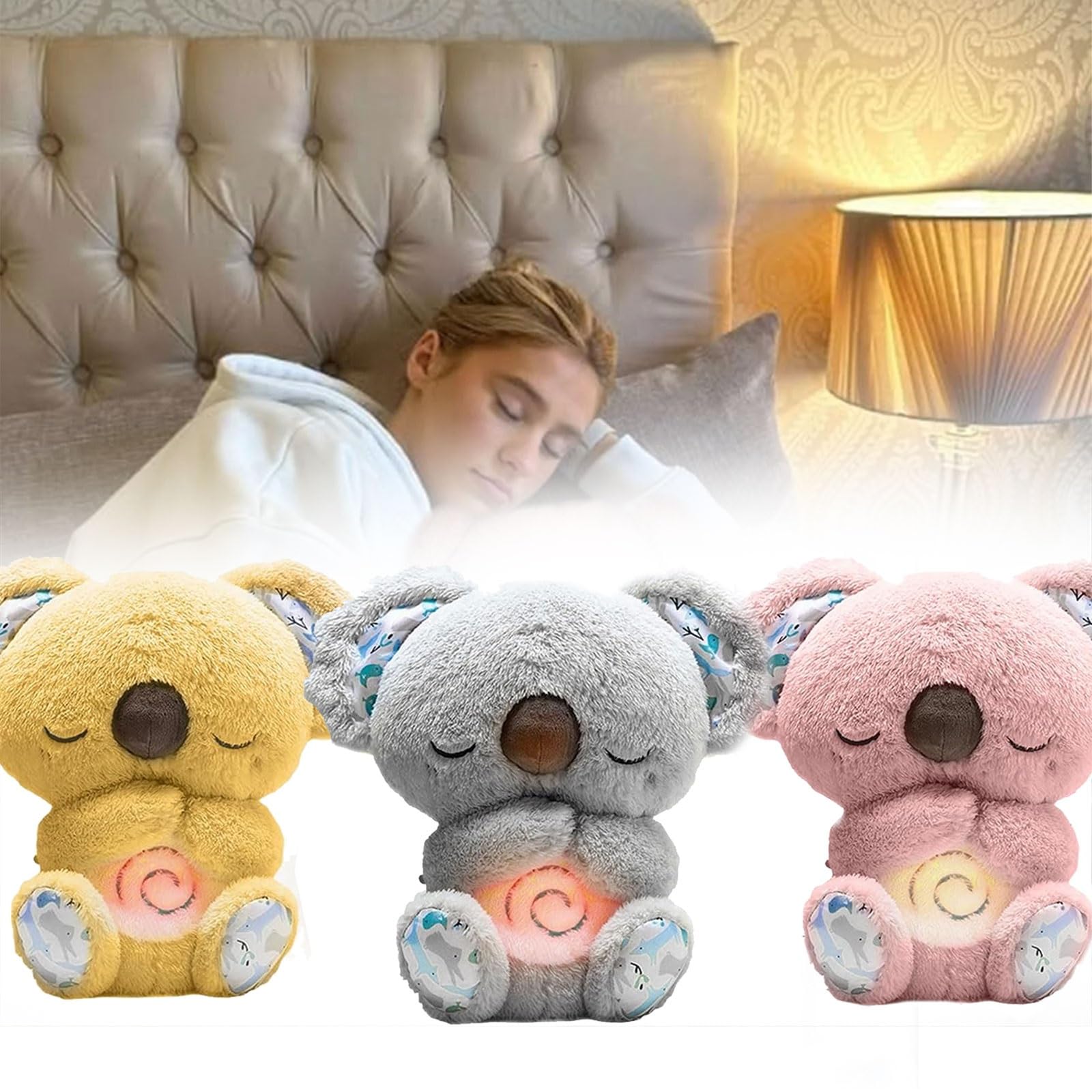 Relief Koala Breathing Koala, soothing otter, breathing teddy bear, Anxiety Animal with Music Lights & Rhythmic Breathing Motion Toy, Breathing Otter Calming Otter Sleep Buddy(Yellow)