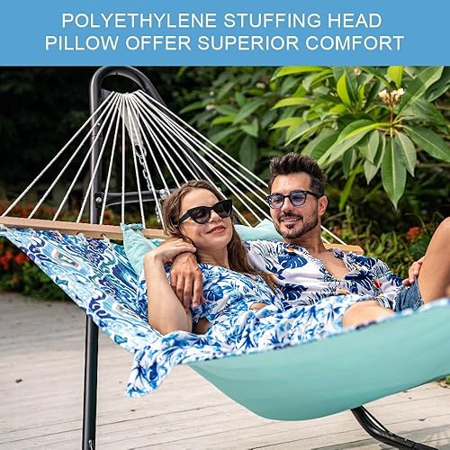 Miniatura 3 de Lazy Daze Hammocks Hamaca de Tela Acolchada de 12 Pies con Almohada Suave, Hamaca de Árbol Doble para 2 Personas con Barra Separadora para