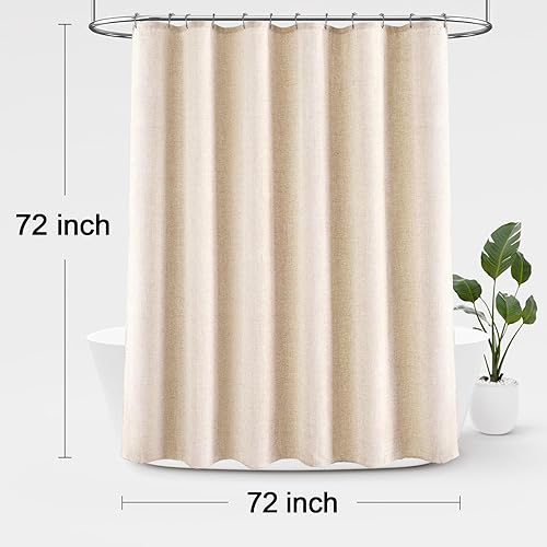 Miniatura 6 de Awellife Cortina de Ducha de Lino Beige Boho Estilo Granja Cortinas de Ducha para Baño Tela Crema Forro de Tela 72 x 72 Pulgadas