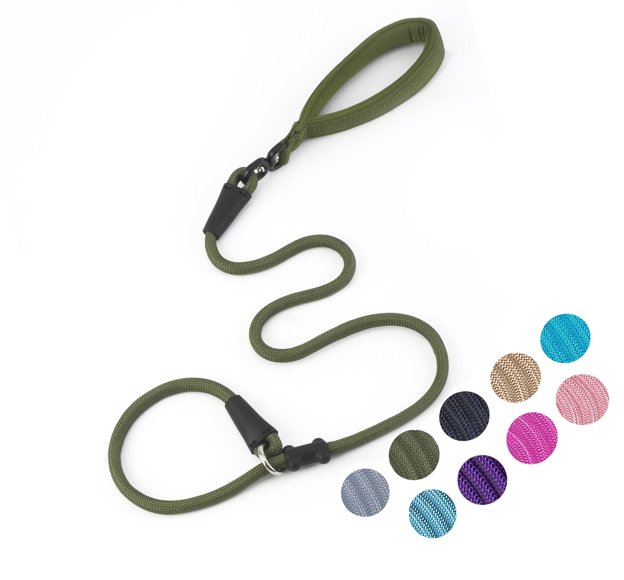 Slip Lead Dog Leash，Strong Nylon Rope Leash and Padded Handle,No Pull Outdoor Walking Training Lead for Small Medium Large Dogs(Army Green,1/2"×4ft) — image 1
