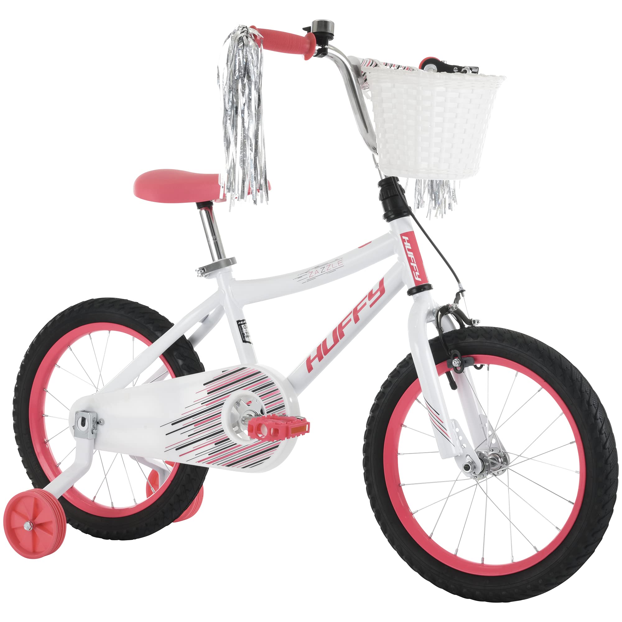 Huffy Zazzle 16” Girl’s Bike with Basket and Streamers, Bell, Training Wheels, White
