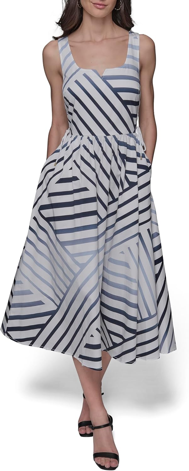 KARL LAGERFELD Women's Printed V Neck Sleeveless Midi Dress