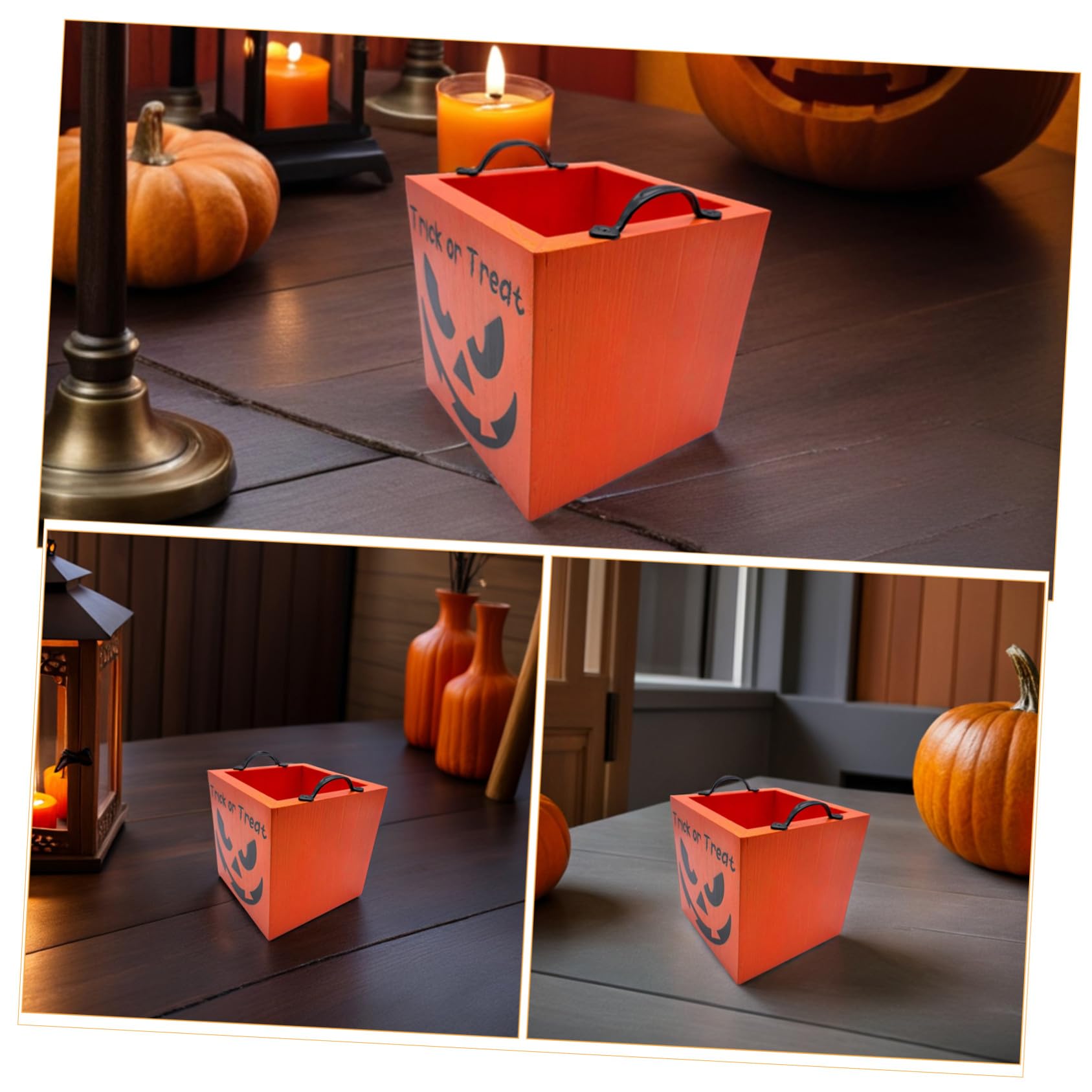 Didiseaon Vassoio Porta Caramelle di Halloween in Legno con Doppie Maniglie Contenitore Quadrato per Dolci e Snack Festivi Resistente e Decorativo per Feste e Raccolta Dolcetti
