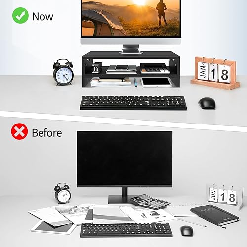 Miniatura 5 de Zimilar Monitor Stand, 2-Tier Laptop Computer Monitor Stand Riser for PC, iMac, Desktop Wooden Screen Stand with Storage Organizer for Home Office