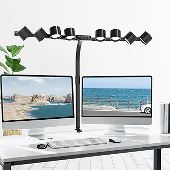 8 Light Sources Gooseneck Tree Desk Lamp with Clamp, 24W Dimmable LED Reading Light
