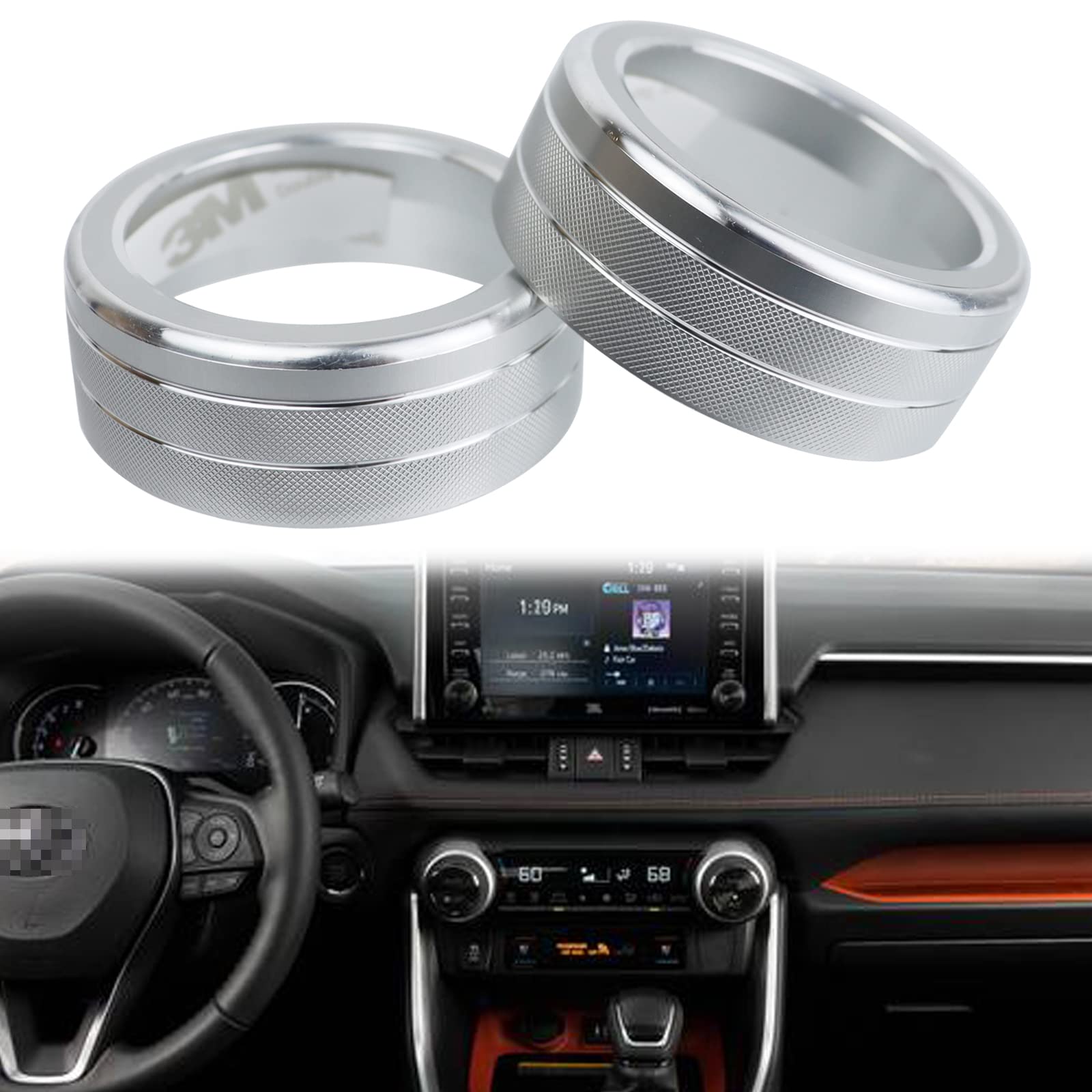 Center Control Switch Knob Ring Trim AC Air Conditioning Knob Cover Compatible with Toyota RAV4 2019 2020 2021 2022 RAV4 Prime 2021 2022 Interior Accessories (Silver)