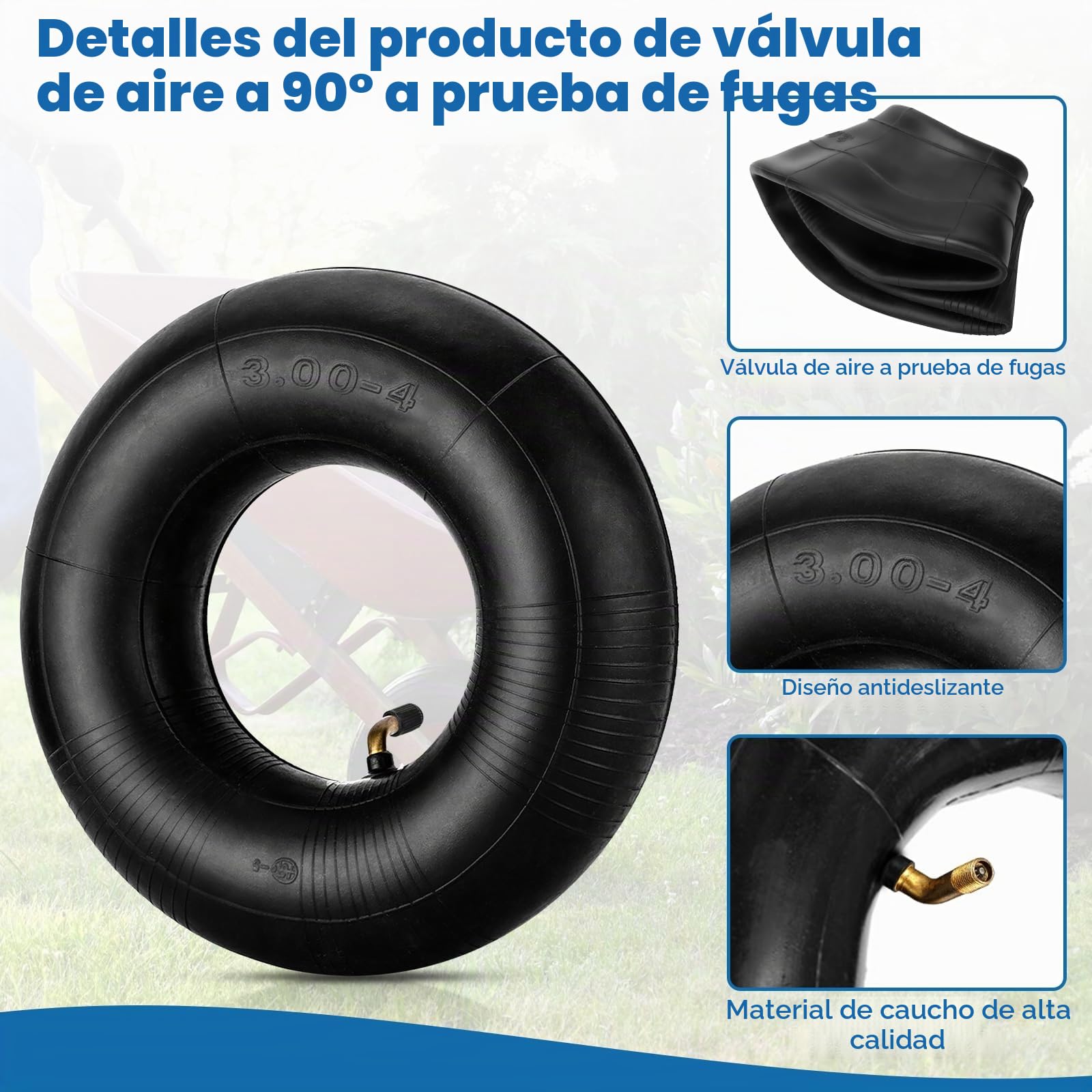 2 cámaras de Aire 3.00-4 para Carretilla de Mano, neumáticos de 260 x 85 cm con TR87, Cámara de Goma para neumáticos, Cámara de Carretilla de Mano con válvula Angular, Neumático de Carretilla de Mano