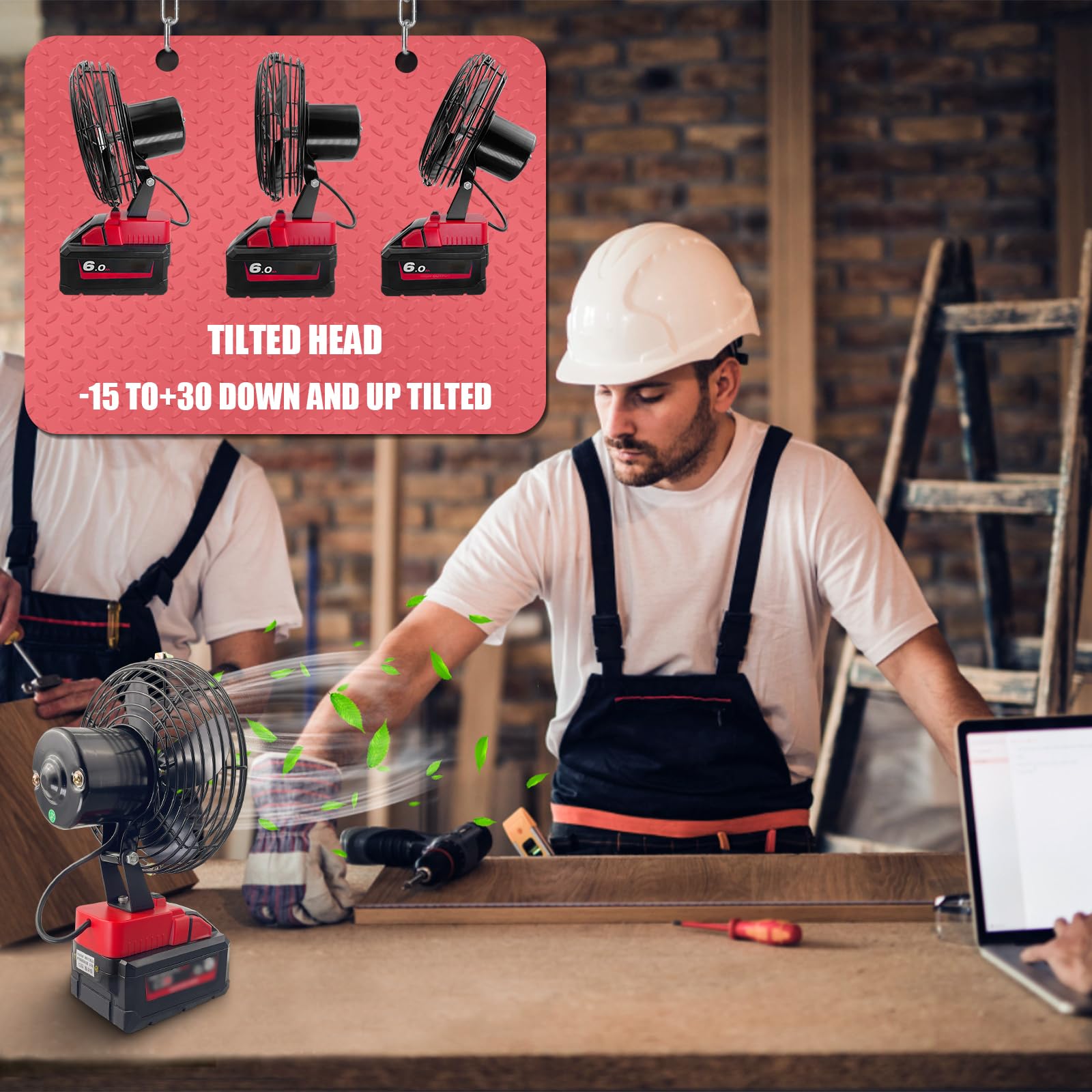 Ventilateur portable sans fil compatible avec batterie Milwaukee M18 18 V, ventilateur alimenté par batterie pour atelier, camping, voyage, circulation d'air puissante au travail, ventilateur de