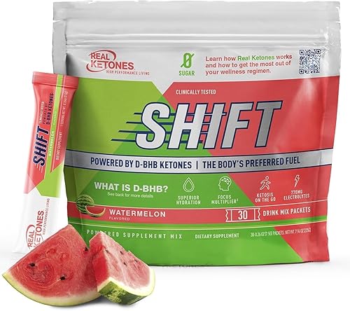 Real Ketones Shift Watermelon Exogenous Keto D BHB Powder + Keto Electrolitos Keto, 30 paquetes de mezcla de bebidas para cetosis rápida
