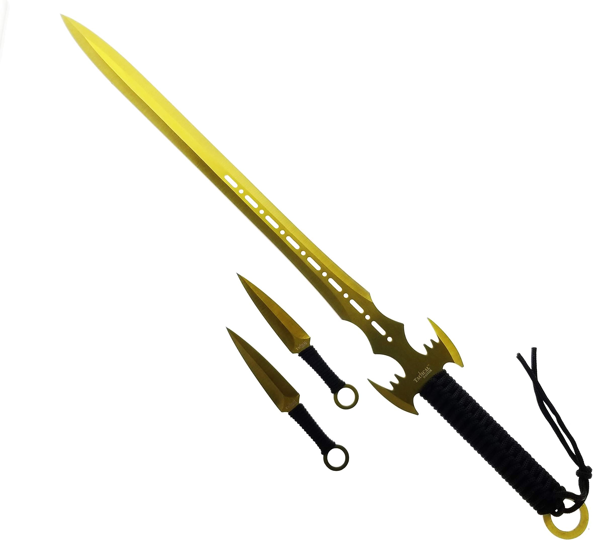 27" Bat Style Fixed Blade Machete Set. for Collection, Gift, Camping: Cut Ropes Branches and Open Boxes