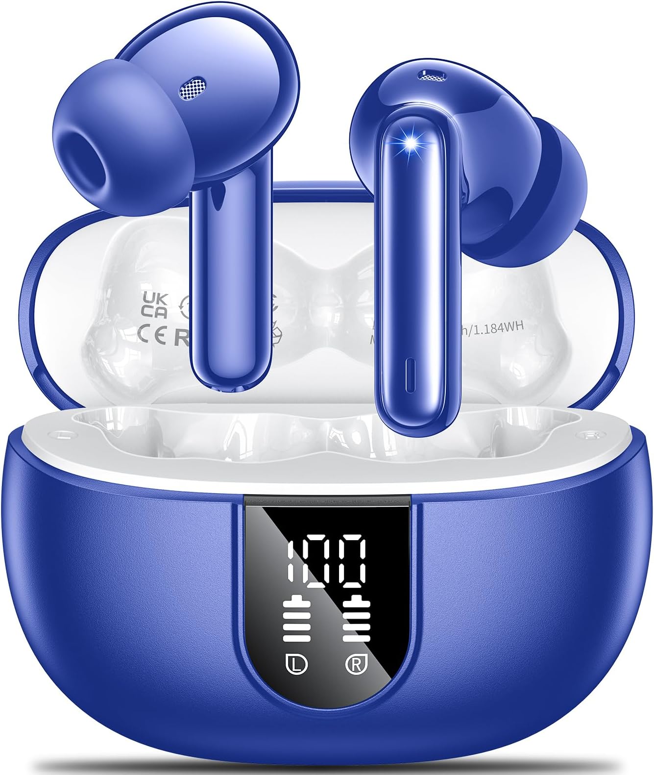 Wireless Earbuds,Wireless Earphones Bluetooth 5.3 in Ear with 4 Mic ENC Calls Noise Cancelling Wireless Headphones Mini LED Display HiFi Stereo 42H Playtime Bluetooth Earbuds IP6 Waterproof Blue