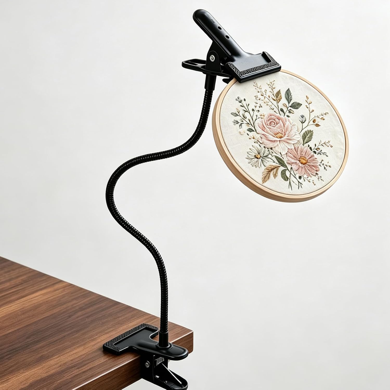 20" Extra Long Embroidery Hoop Stand, Adjustable Gooseneck Cross Stitch Stand with Table Clamp, 360° Rotating Needlepoint Embroidery Holder for Sewing DIY Needlework Craft Projects