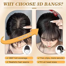 NAYOO Hair Toppers for Women Real Human Hair, 360 Cover Clips in Full Fringe Fake Bangs Hair Pieces for Women Girls Daily Wear(Dark Brown)