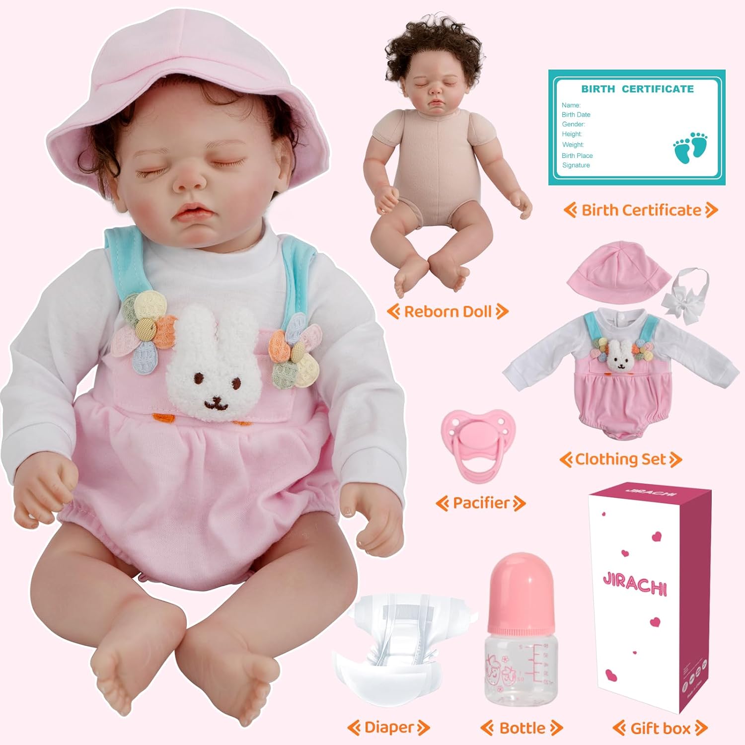 Jirachi Reborn Baby Dolls, 18 Inch Realistic Sleeping Newborn Baby Dolls Girl, Lifelike Cute Soft Real Life Body with Toy Accessories for 3+ Years Old Kids Gifts