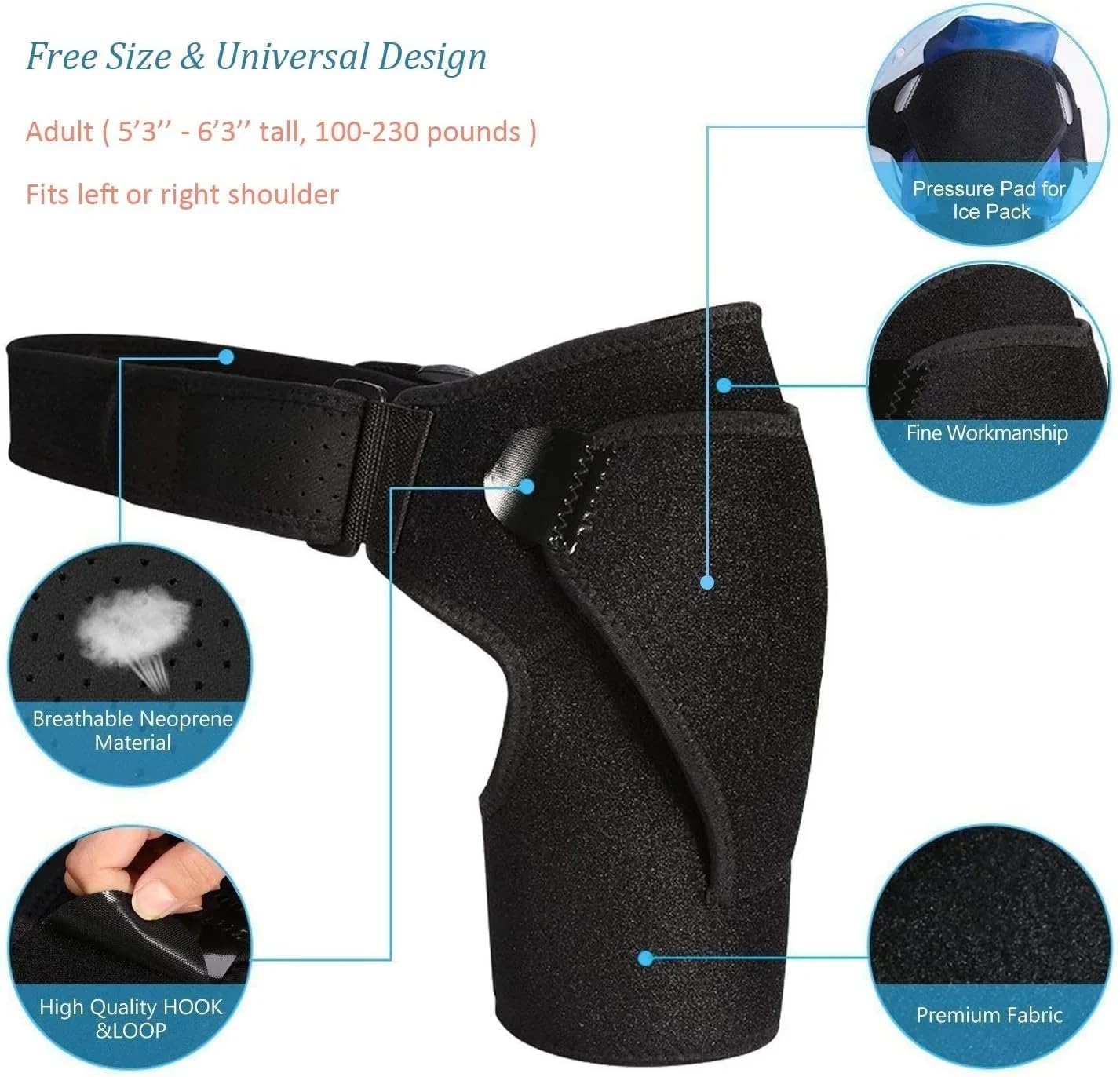 Torn Rotator Cuff Compression Shoulder Brace - Adjustable Arm Sling & Immobilizer, Pain Relief Support Sleeve Suitable for Both Left & Right Arms (Black, Large)