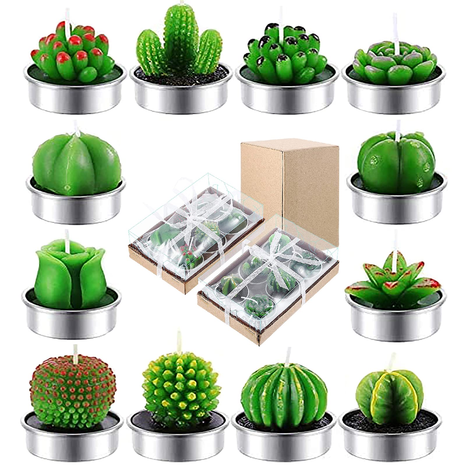 MTLEE 48 Sets Kaktus Teelichter – Süße Mini-Kerzen Als Deko Für Party, Hochzeit & Geschenk