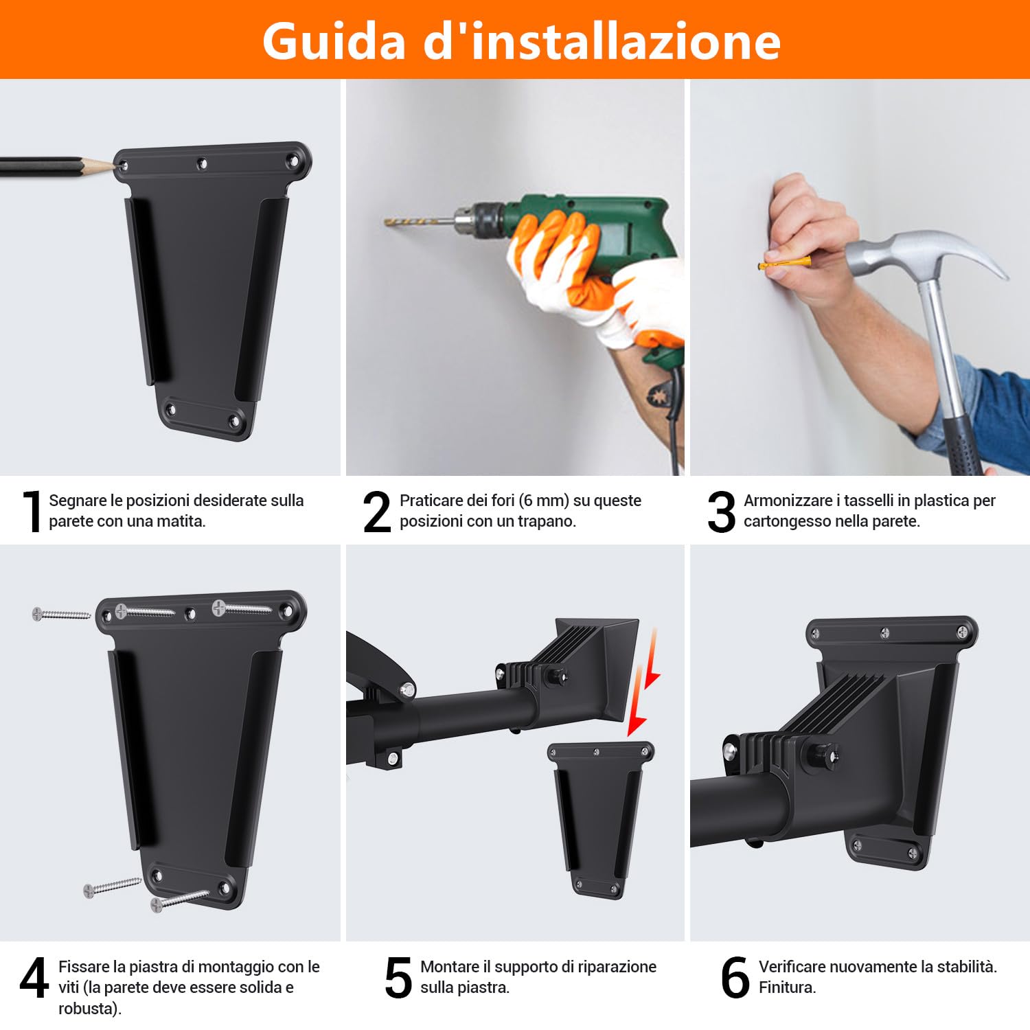 Sportneer Supporto da Parete per Bicicletta, Regolabile, Rimovibile, per Riparazione e Manutenzione, Nero, Plastica e Metallo