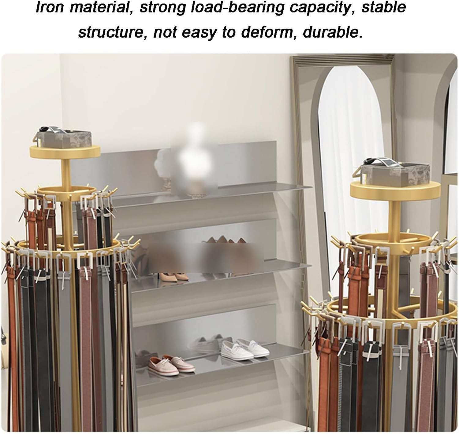 Tie Racks, Belt Display Rack, 360° Rotation Floor Mounted Scarf Hanger, Commercial Clothing Store Retail Storage Holder, Handbag Umbrella Accessory Organizer Shelves(Black)