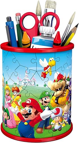 Miniatura 4 de Ravensburger - Taza de lápices Super Mario - Rompecabezas 3D - Organizador de escritorio para construir con gráficos icónicos de Mario - 54 piezas