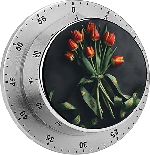 Tulips with Bows Kitchen Timers for Cooking,Meeting Timer Suitable for Home School Supplies, Study Tools, Desks, Office Desk Timers,Silent Operation