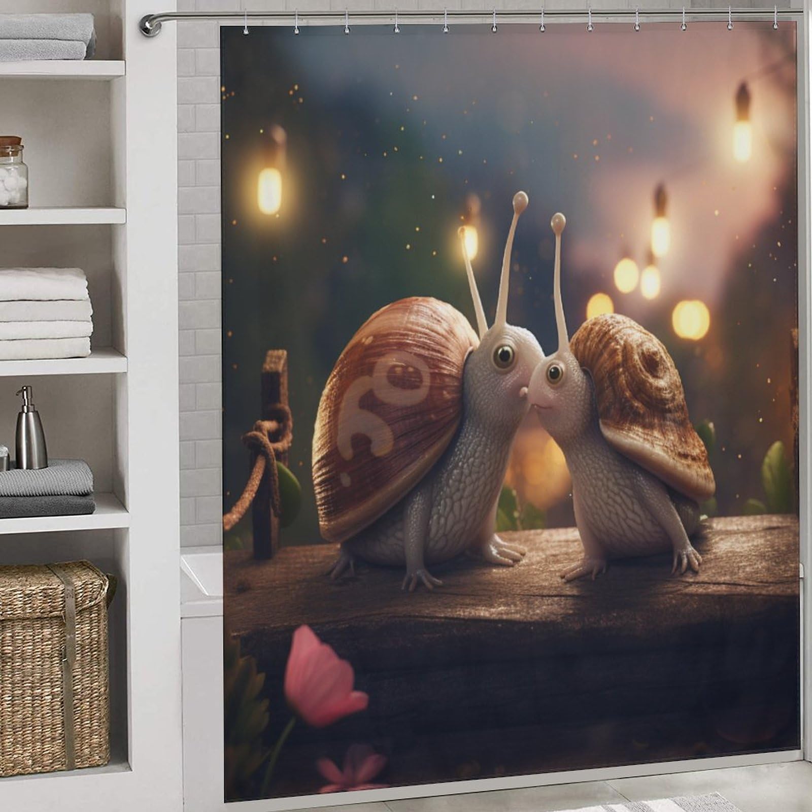 Rideau de douche escargots en tissu polyester lavable 183x183 cm
