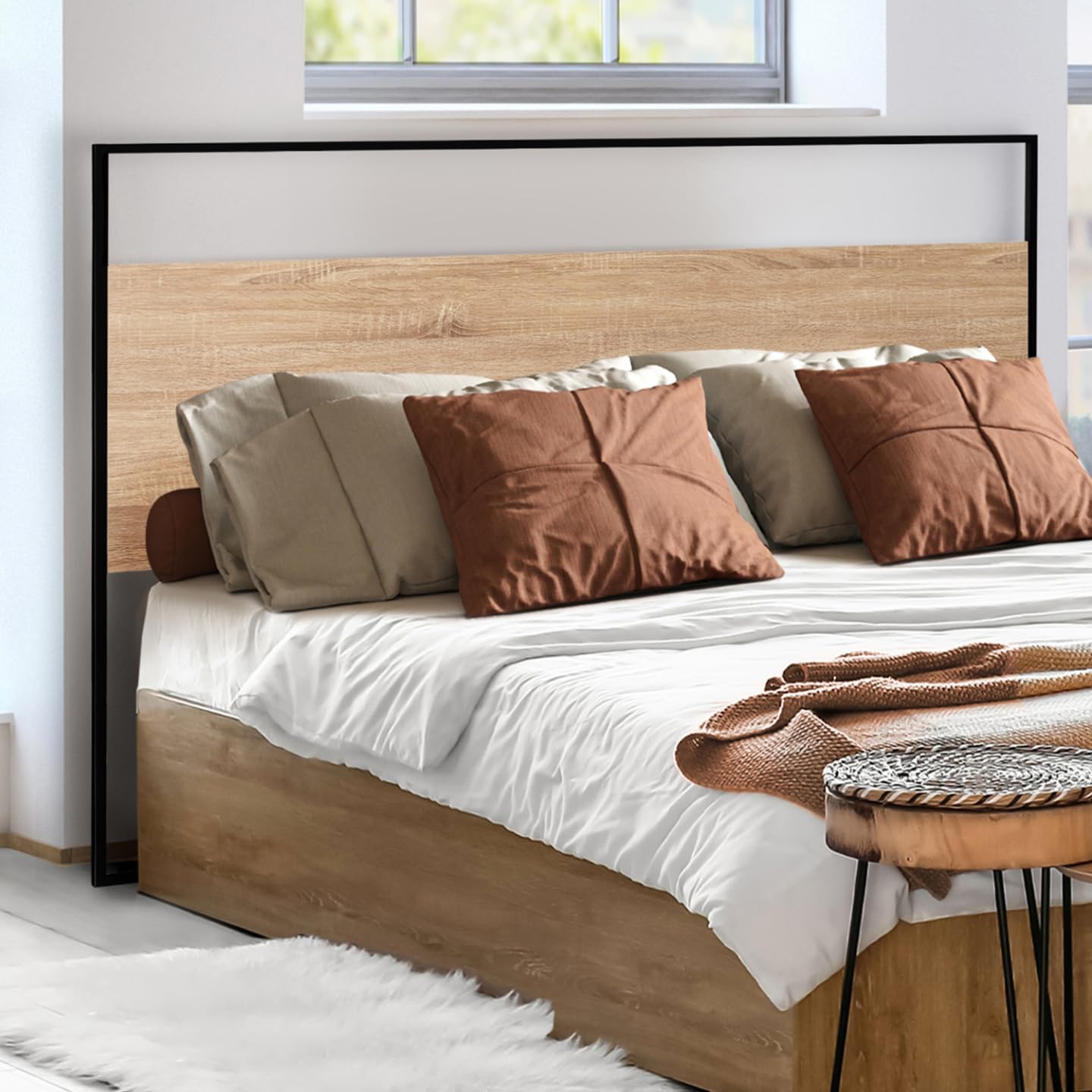 IDMarket - Tête de lit Detroit 145 cm Design Industriel Bois et métal Noir