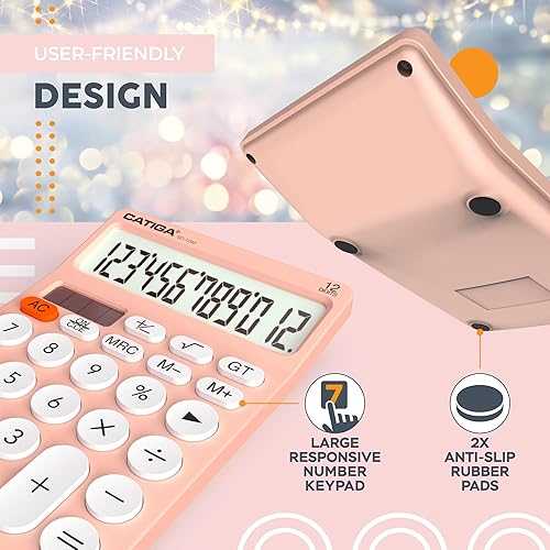Miniatura 6 de CATIGA Calculadora de escritorio de 12 dígitos Calculadora de escritorio básica con pantalla LCD grande, botones grandes, 4 funciones, energía solar