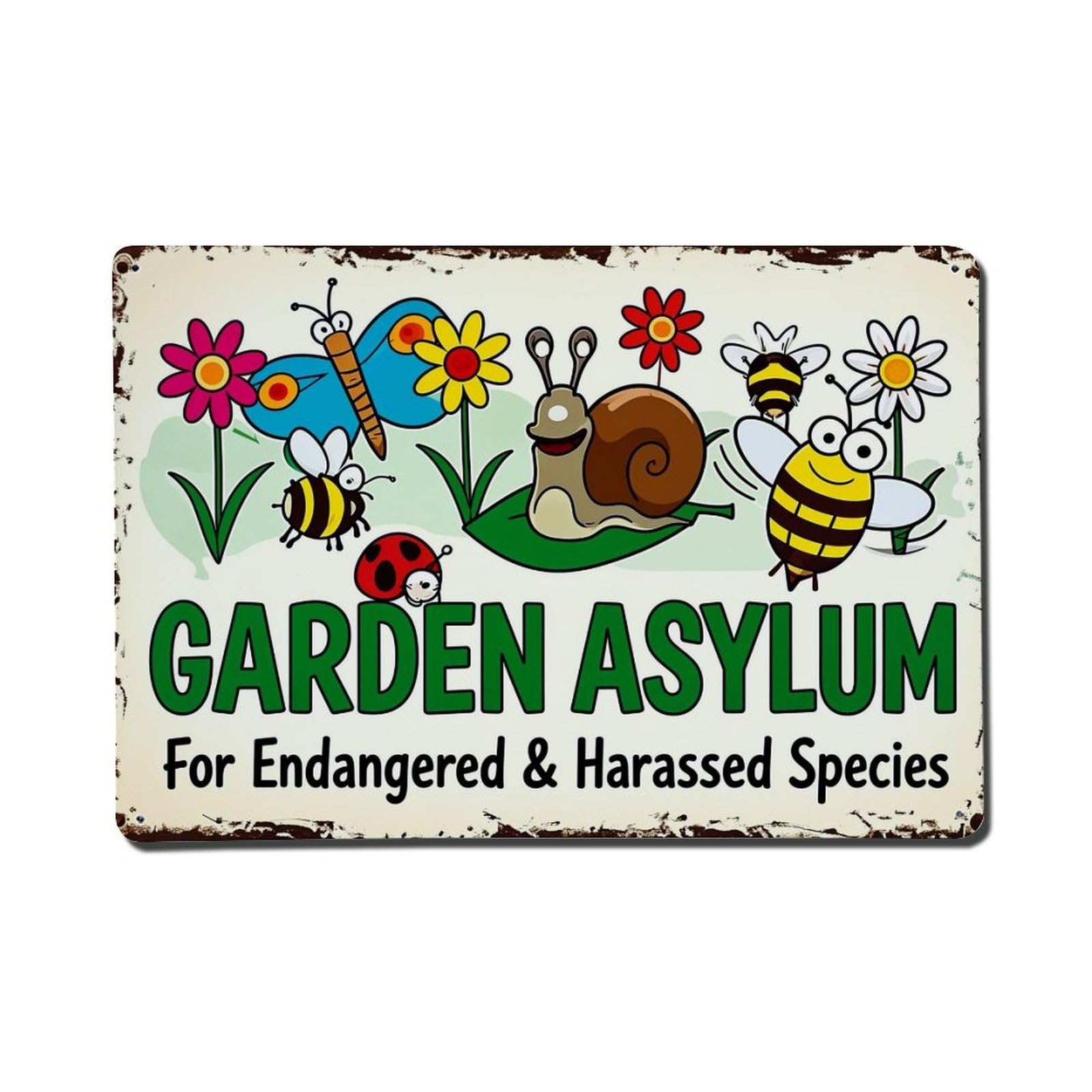 Nestemfo Vintage Garden Asylum Endangered Harassed Species Tin Sign Metal Sign, Living Room,Bar, Home, Bedroom Wall Decor,Retro Metal Poster 8X12 Inches